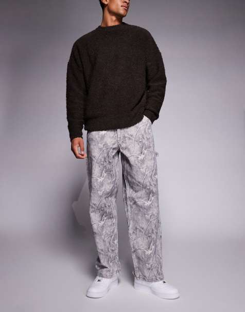 River Island super baggy camo printed jeans in brown