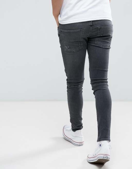 River Island Super Skinny Biker Jeans In Washed Black