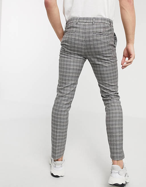  River Island super skinny checked trousers in grey 