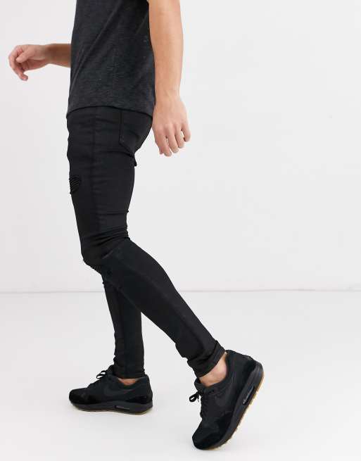 Skinny Fit Coated Biker Jeans