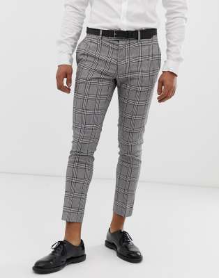 River Island super skinny cropped smart trousers in grey check