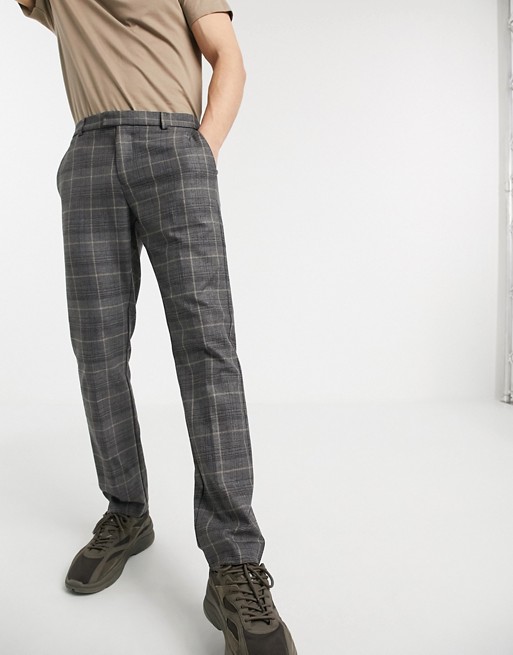 River Island slim fit smart trousers in grey check