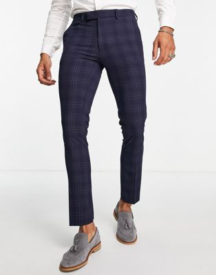 River Island super skinny smart trousers in navy check