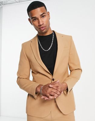 River Island super skinny suit jacket in light brown