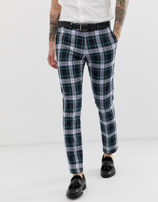 green tartan skinny trousers