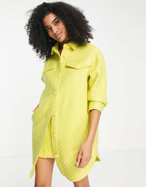 River Island - Surchemise longue d'ensemble style utilitaire en tissu bouclé - Jaune