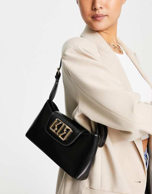 River Island – Svart axelväska med metalldetalj