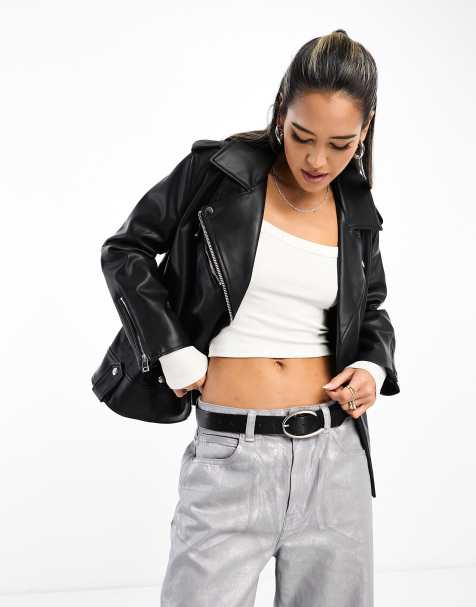 River Island – Svart bikerjacka i läderimitation och oversize - view 1
