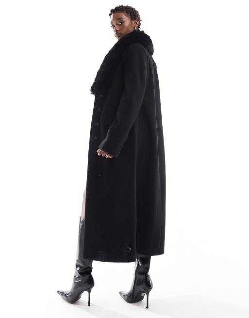 River Island – Svart figursydd kappa med krage i fuskpäls, 3 av 4