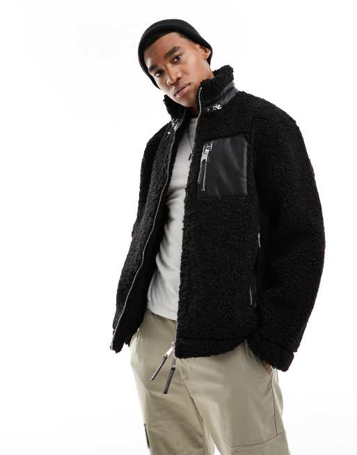 River Island – Svart jacka i teddy med ståkrage, 3 av 4