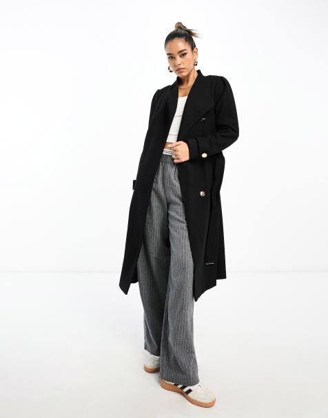 River Island – Svart kappa i ylle med maxilängd och omlottdesign - view 1