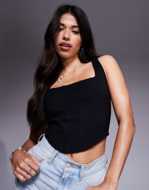 River Island – Svart korsett-topp med sömdetalj - view 1