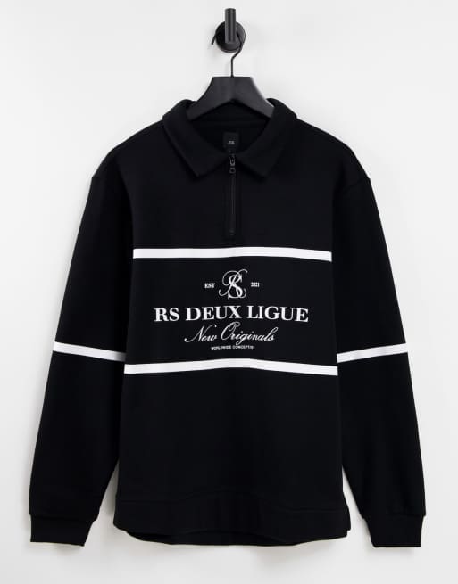 River Island – Svart långärmad topp i regular fit med tryck