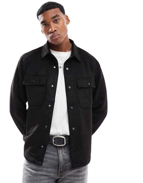 River Island – Svart overshirt i mockaimitation - view 1