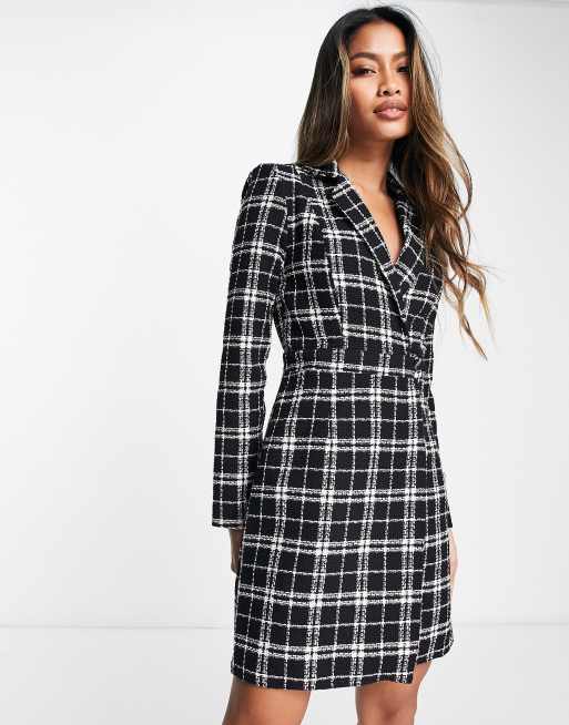 River Island – Svart rutig miniklänning i kavajmodell och bouclé, 4 av 4