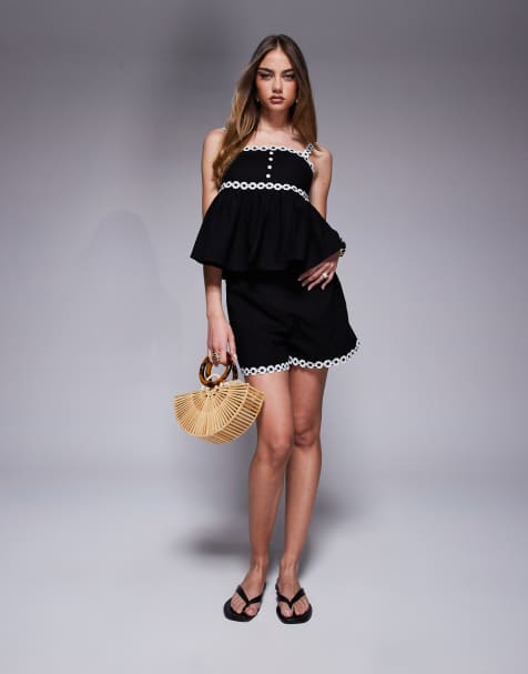 River Island – Svart set med småblommigt kantband - view 1