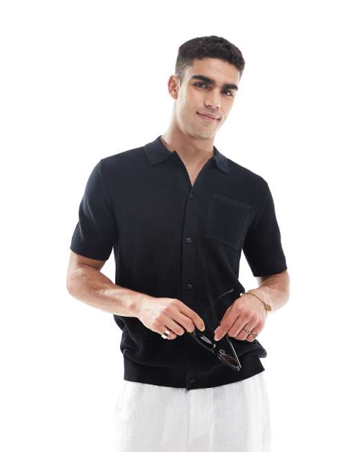 River Island – Svart, virkad overshirt