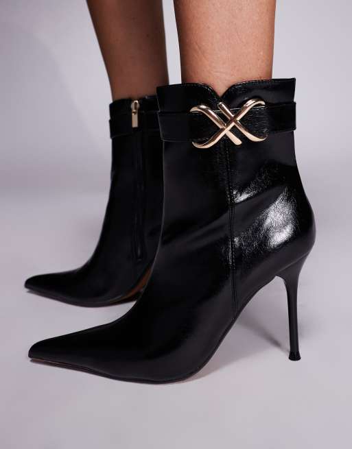 River Island – Svarta ankelboots med klackar och metalldetalj, 3 av 4