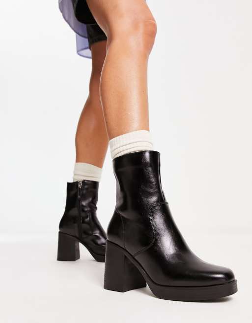 River Island – Svarta ankelboots med platåsula och fyrkantig tå