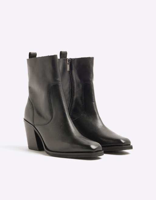 River Island – Svarta cowboyboots i läder