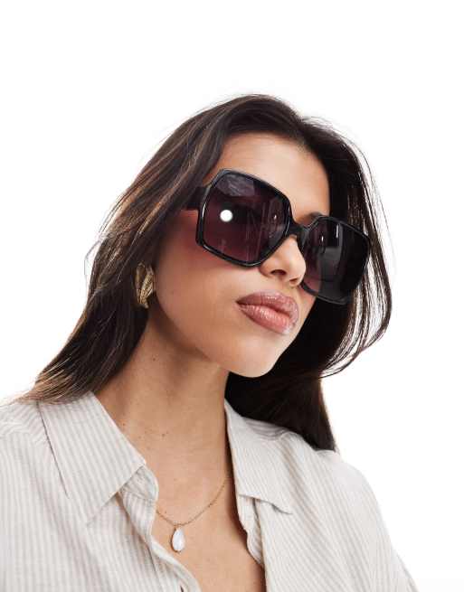 River Island – Svarta fyrkantiga solglasögon i oversize