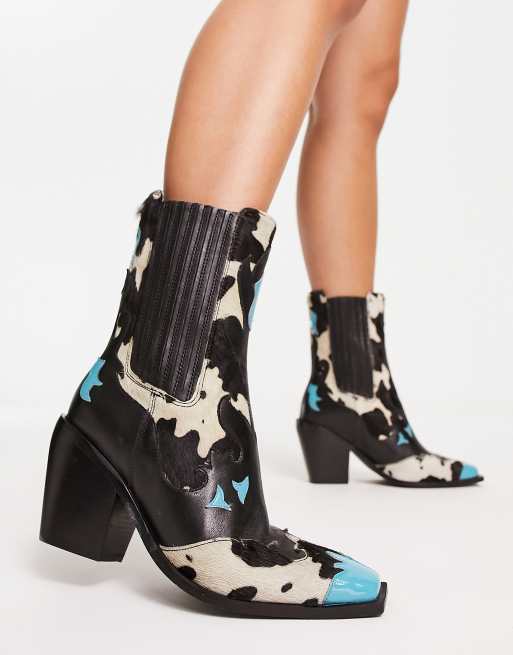 River Island – Svarta läder ankelboots i cowboystil