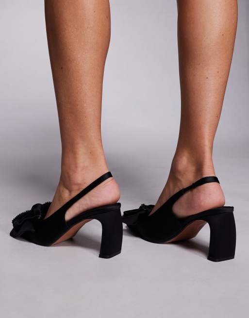 River Island – Svarta, låga pumps med utsmyckade rosetter i satin, 2 av 4