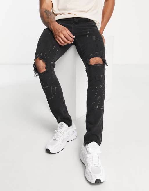 River Island – Svarta skinny jeans med avslappnad passform och revor