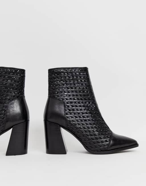 River Island – Svarta vävda läderboots med spetsig tå, 2 av 4