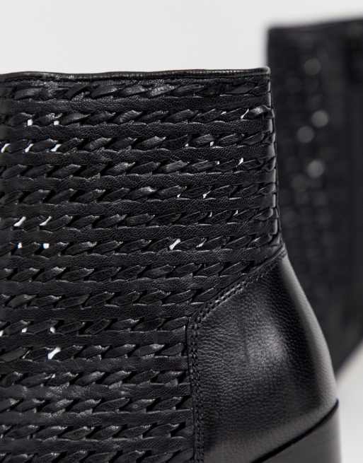 River Island – Svarta vävda läderboots med spetsig tå, 4 av 4