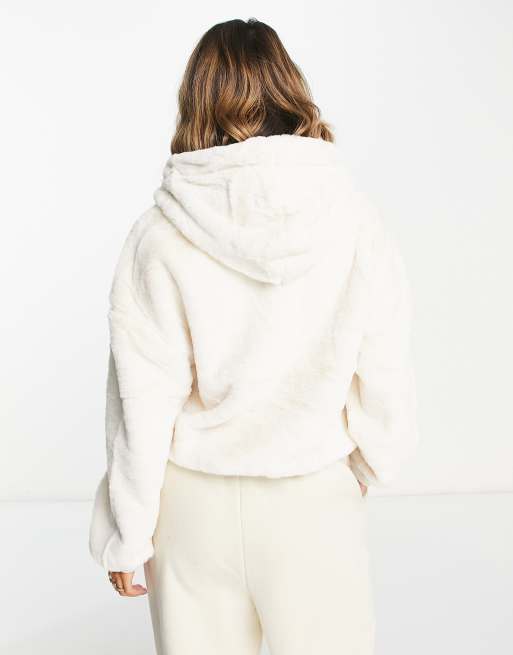 River Island - Sweat à capuche zippé duveteux - Crème, 3 de 4