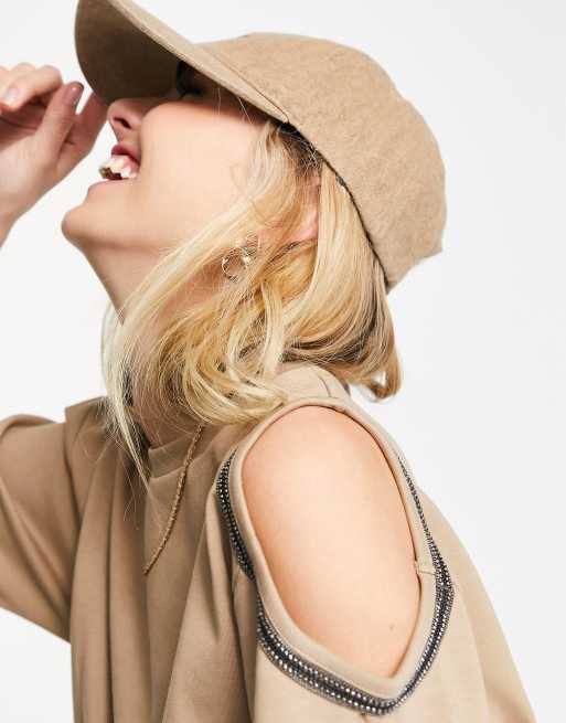 River Island - Sweatshirt met blote schouders en rand met versiering in beige, 4 van 4