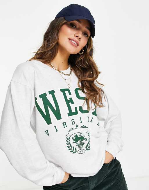 River Island - Sweatshirt met West Viginia-slogan in gemêleerd grijs