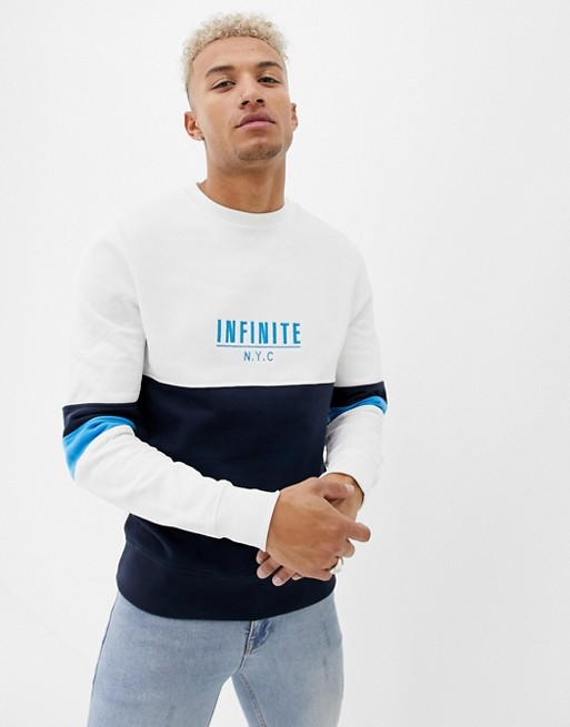 River Island sweatshirt with NYC colour block in white