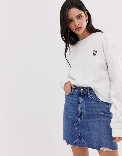 River Island sweatshirt with rose embroidery in  white
