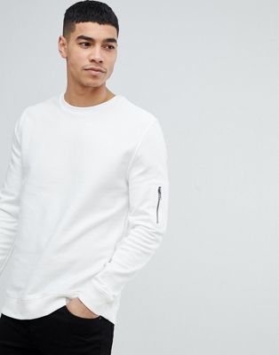 River Island Sweatshirt With Zip Detail In Ivory | ASOS