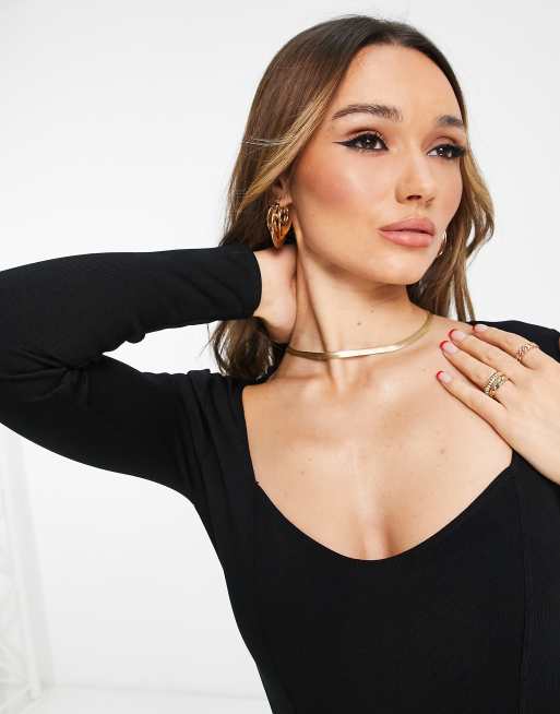 River Island sweetheart neck long sleeve body in black, 2 of 4