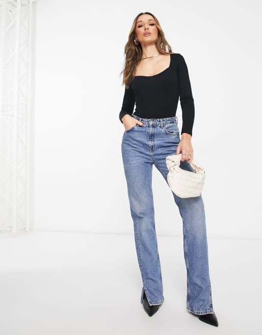 River Island sweetheart neck long sleeve body in black, 4 of 4