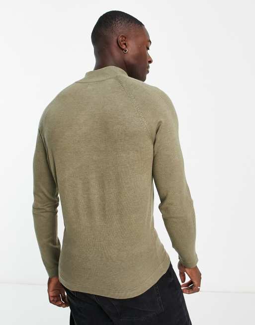 River Island – Sweter w kolorze khaki z zamkiem pod szyją, 3 z 4
