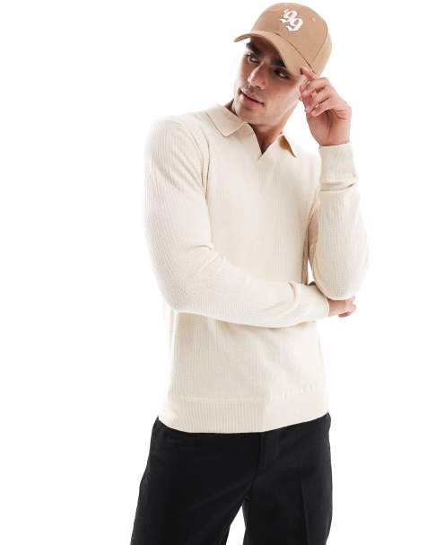 River Island – Sweter z otwartym kołnierzykiem w kolorze ecru - view 1