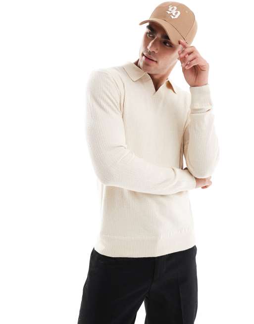 River Island – Sweter z otwartym kołnierzykiem w kolorze ecru