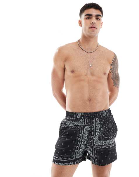 River Island swim shorts in black bandana print - view 1