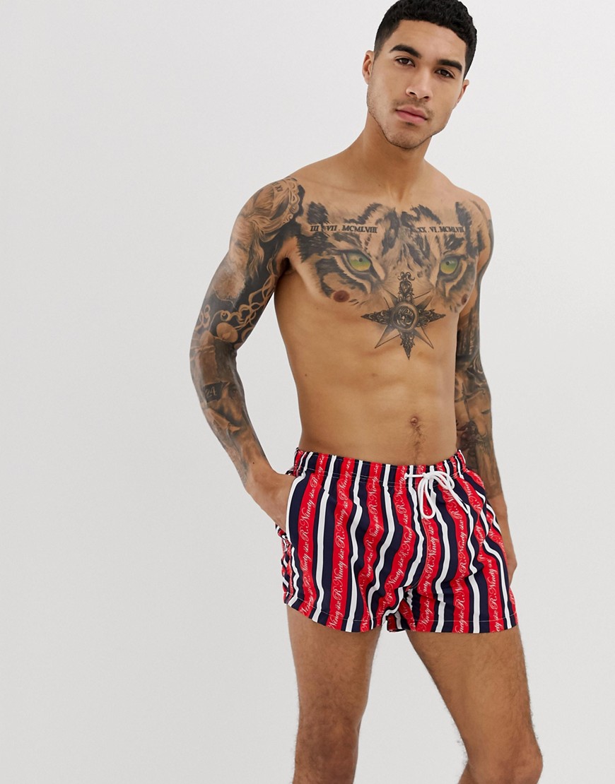 River Island swim shorts in red and navy stripe
