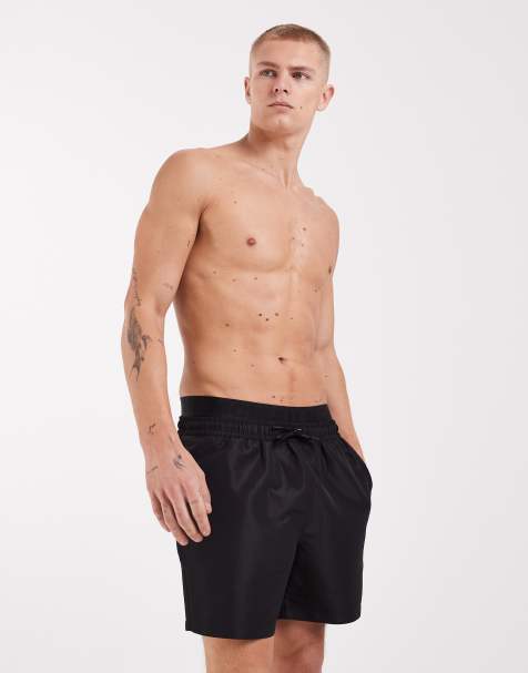 River Island swim shorts with double waistband in black - view 1