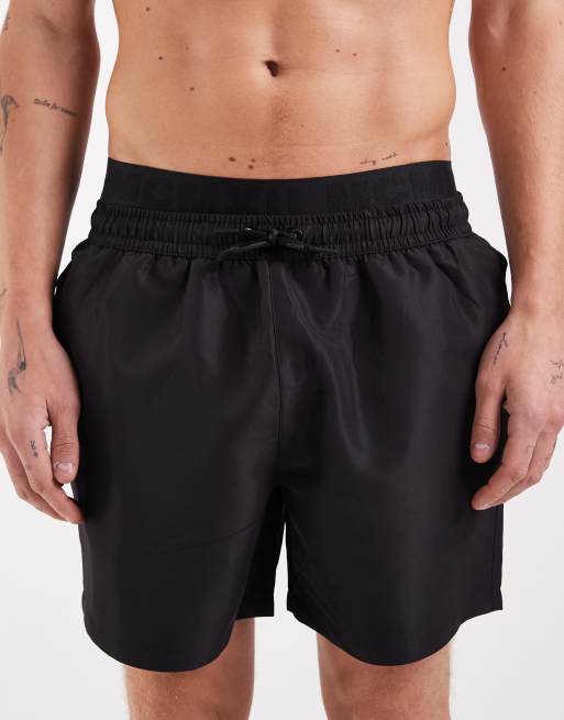 River Island swim shorts with double waistband in black, 4 of 5