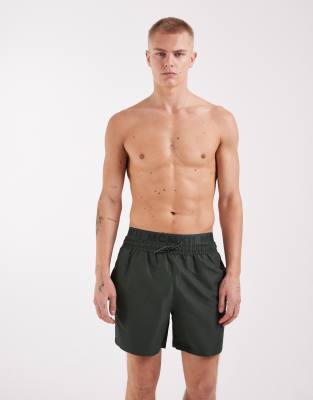 River Island swim shorts with double waistband in dark green dark green 9290₽