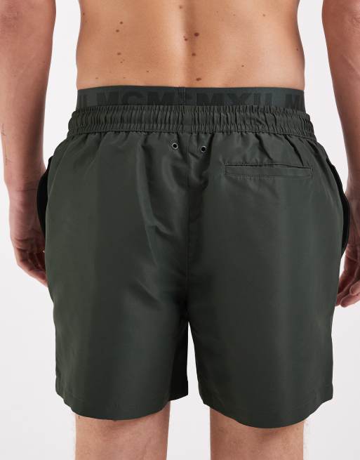 River Island swim shorts with double waistband in dark green, 5 of 5
