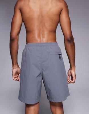 River Island Swim Shorts With Dragon Print In Gray