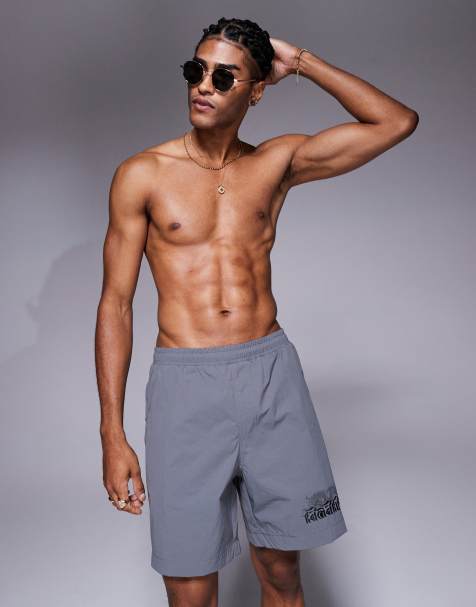 River Island swim shorts with dragon print in grey - view 1