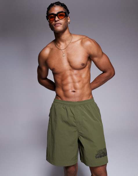 River Island swim shorts with dragon print in khaki - view 1